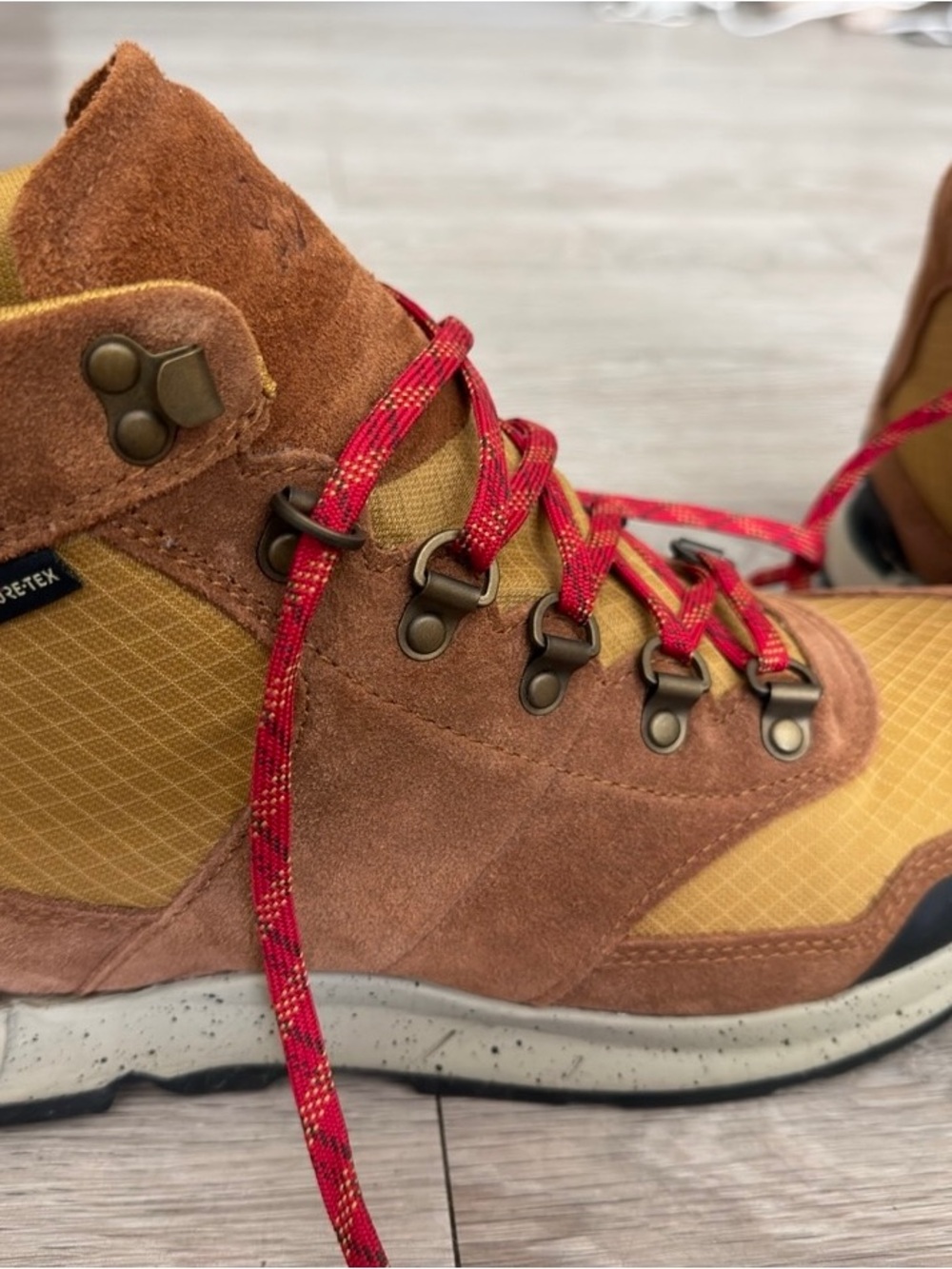 Danner Brown Suede and Yellow Hiking Boots with Red Laces